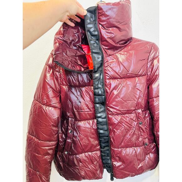 SAVE THE DUCK Burgundy Long Sleeve High Standing Collar Isla Puffer Jacket M - Picture 15 of 16